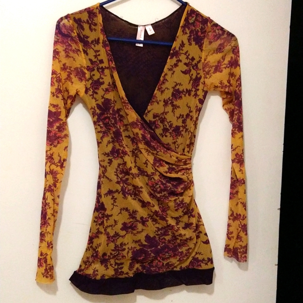 Sheer Surplice long sleeve top